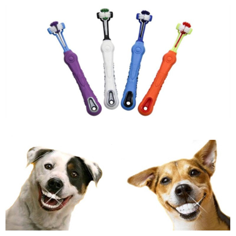 Pet Supplies Pet Toothbrush Three-Head Toothbrush Multi Angle Cleaning Teeth Care For Cat Dog Tooth Cleaning Brush